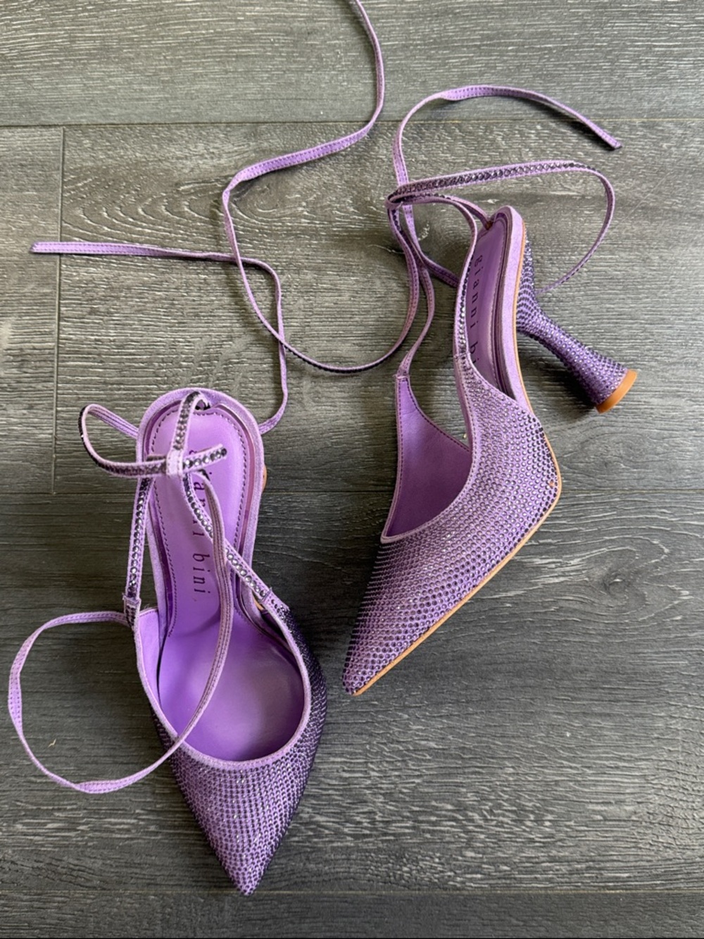 Gianni Bini Lavender Pointed-Toe Lace-Up Heels with crystals
